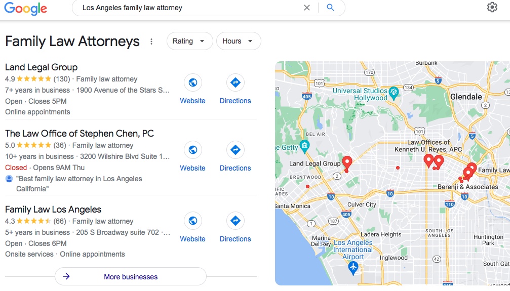 Los Angeles Family Law Attorney Local Search